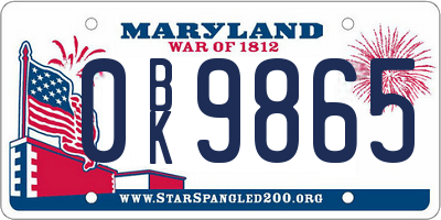 MD license plate 0BK9865