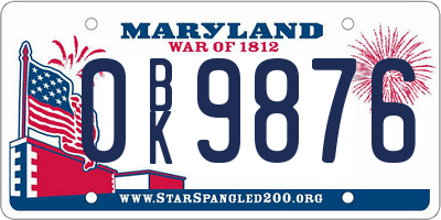 MD license plate 0BK9876