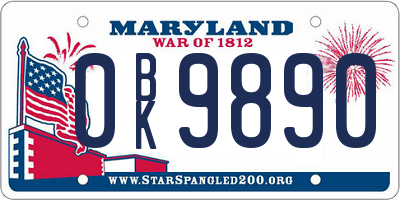 MD license plate 0BK9890