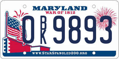 MD license plate 0BK9893