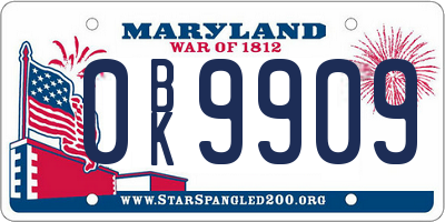MD license plate 0BK9909