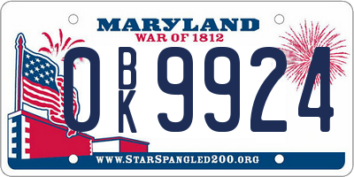 MD license plate 0BK9924