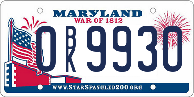 MD license plate 0BK9930