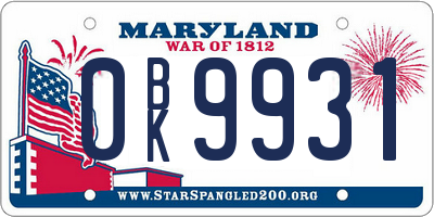 MD license plate 0BK9931