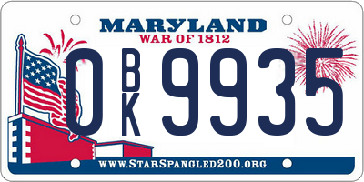 MD license plate 0BK9935