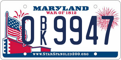 MD license plate 0BK9947