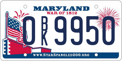 MD license plate 0BK9950