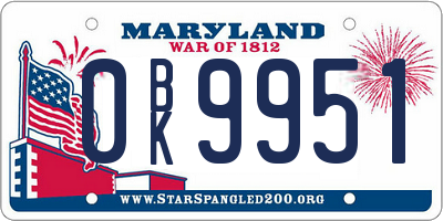 MD license plate 0BK9951