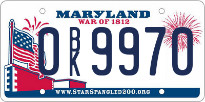 MD license plate 0BK9970