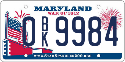 MD license plate 0BK9984