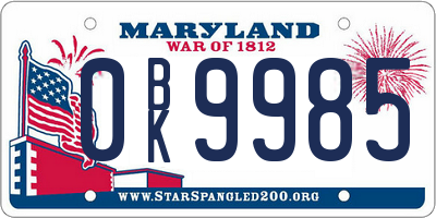 MD license plate 0BK9985