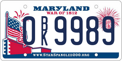 MD license plate 0BK9989