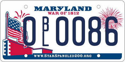 MD license plate 0BL0086