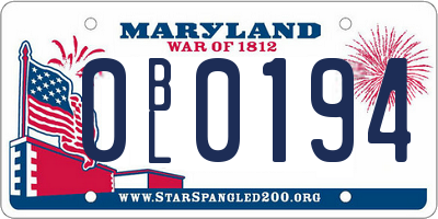 MD license plate 0BL0194