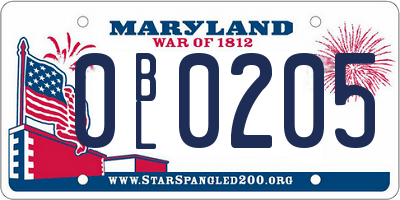 MD license plate 0BL0205