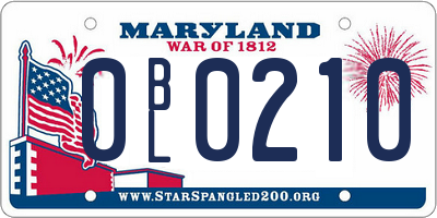 MD license plate 0BL0210