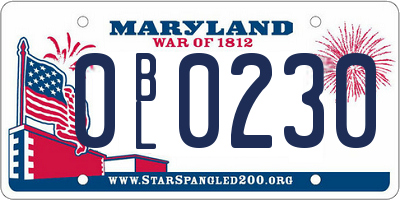 MD license plate 0BL0230