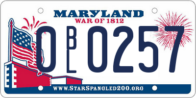MD license plate 0BL0257