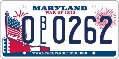 MD license plate 0BL0262