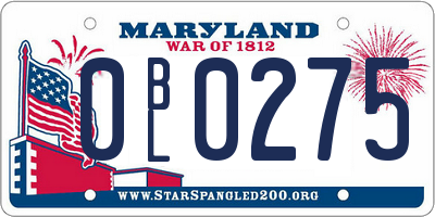 MD license plate 0BL0275