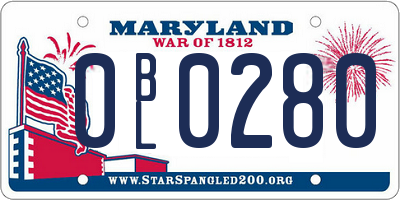 MD license plate 0BL0280