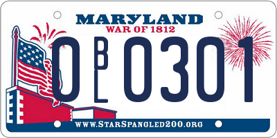 MD license plate 0BL0301