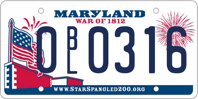 MD license plate 0BL0316
