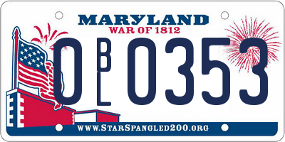 MD license plate 0BL0353