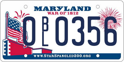 MD license plate 0BL0356