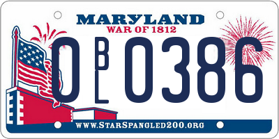 MD license plate 0BL0386