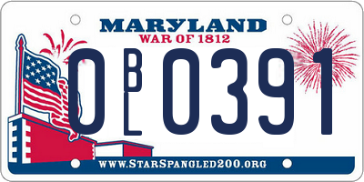 MD license plate 0BL0391