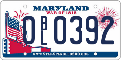 MD license plate 0BL0392