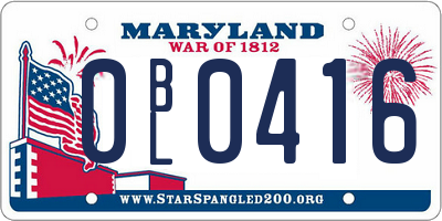 MD license plate 0BL0416