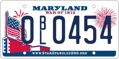 MD license plate 0BL0454