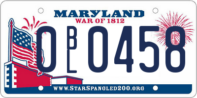 MD license plate 0BL0458