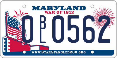 MD license plate 0BL0562