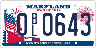 MD license plate 0BL0643