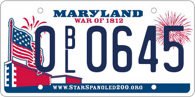 MD license plate 0BL0645