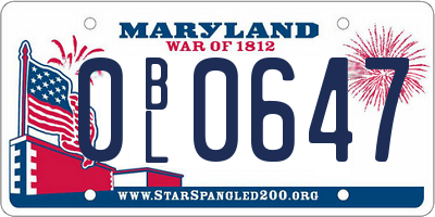 MD license plate 0BL0647