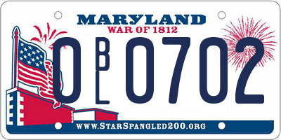 MD license plate 0BL0702