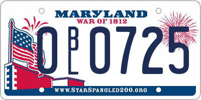 MD license plate 0BL0725