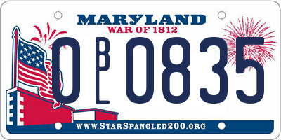 MD license plate 0BL0835