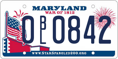 MD license plate 0BL0842