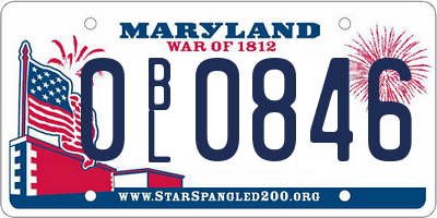 MD license plate 0BL0846