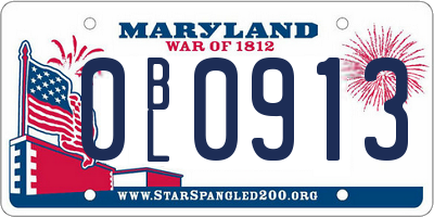 MD license plate 0BL0913