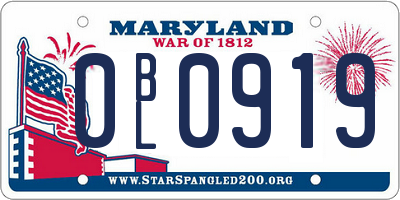 MD license plate 0BL0919