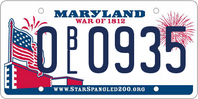 MD license plate 0BL0935
