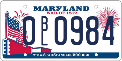MD license plate 0BL0984