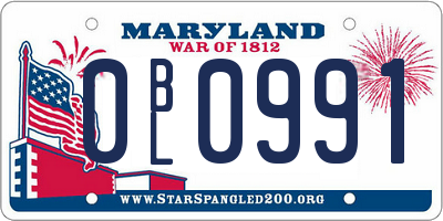 MD license plate 0BL0991