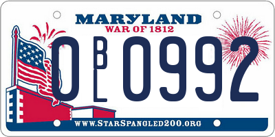 MD license plate 0BL0992